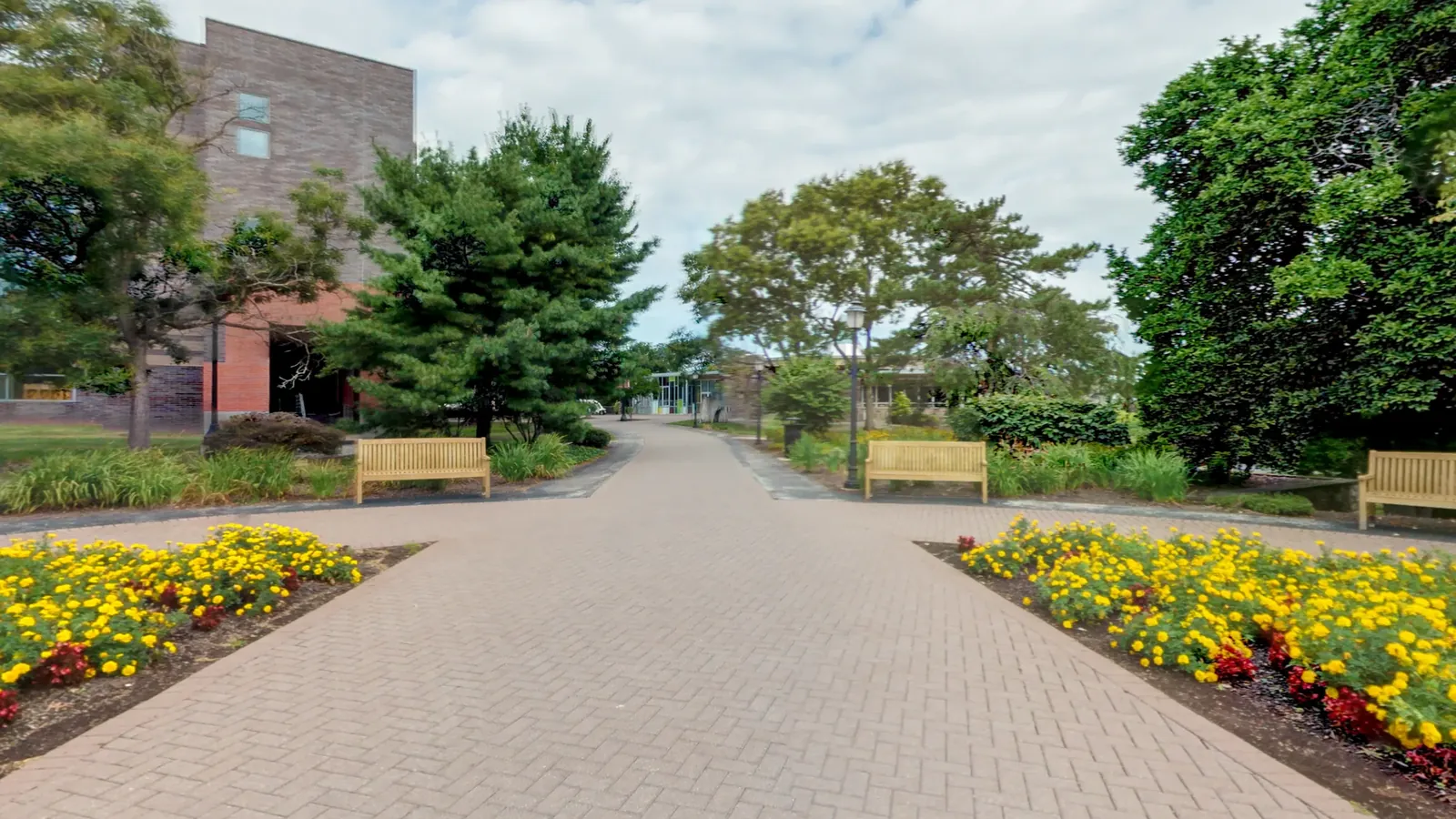 The museum entrance and the sculpture lawn