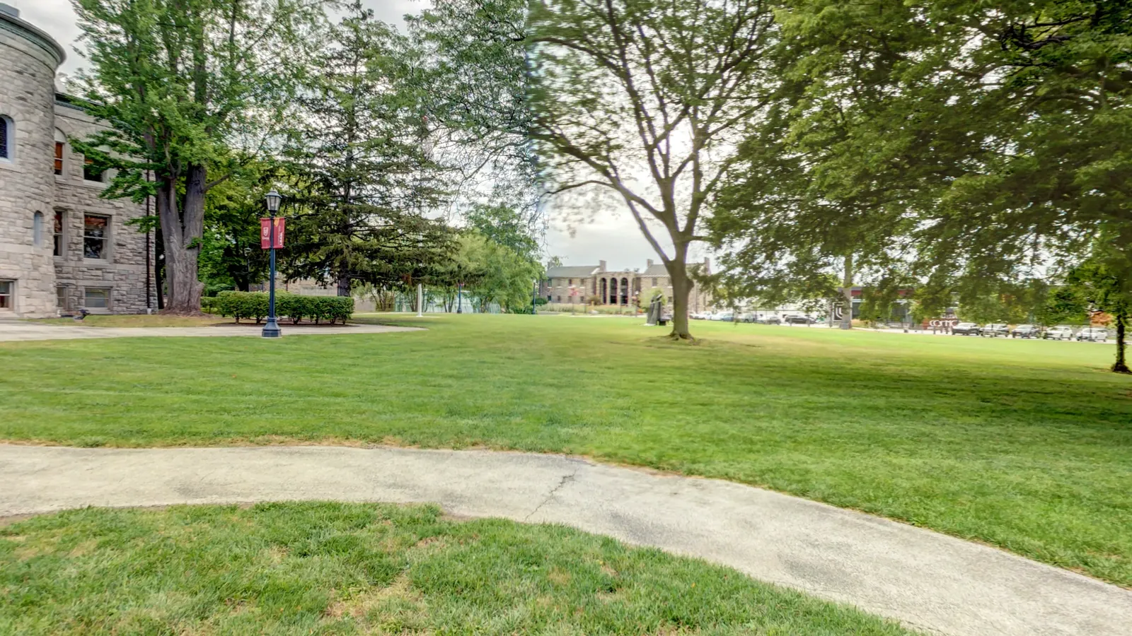 The hall and its lawn