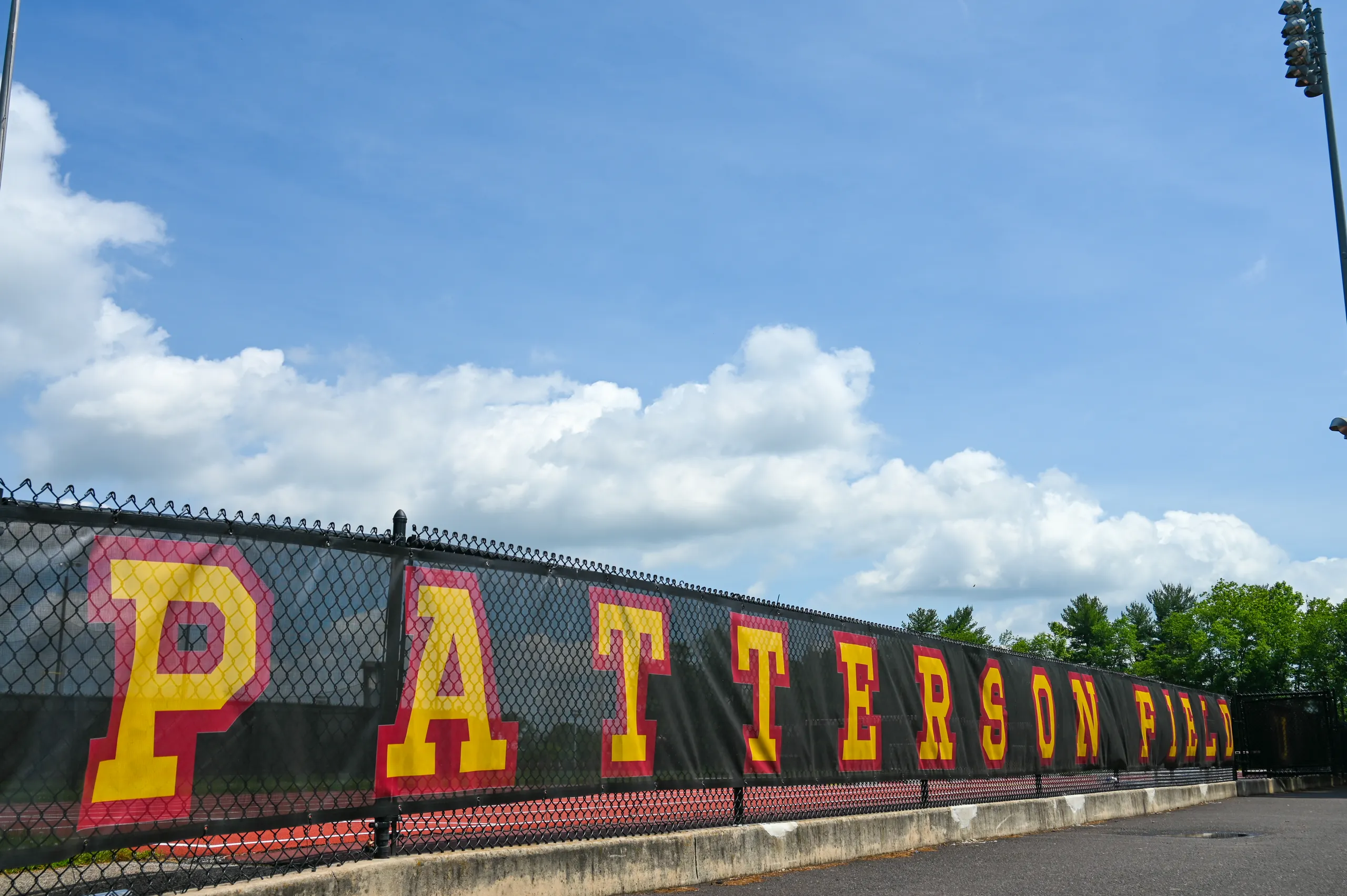 The Patterson Field banner along the perimeter fence at Ursinus College