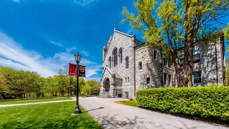 Bomberger Memorial Hall and its lawn in spring