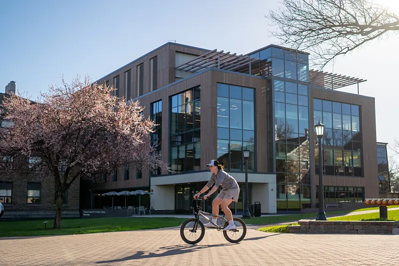 The Innovation and Discovery Center in spring blossom