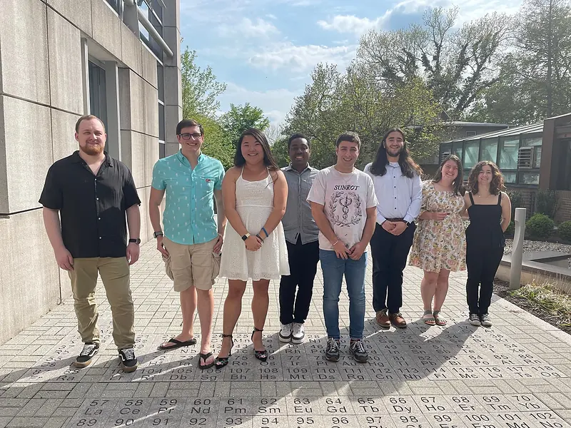 Graduating seniors gathered on the Periodic Table Plaza