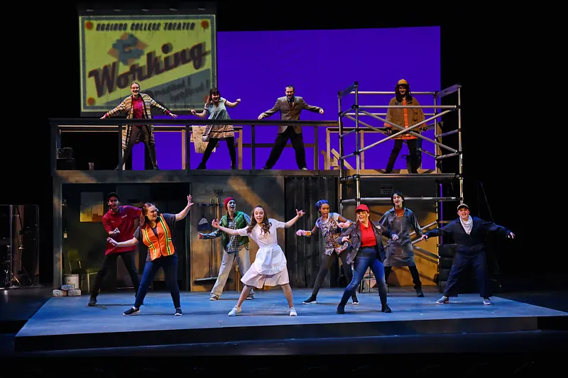 The full cast of a musical on the Lenfest Theater stage
