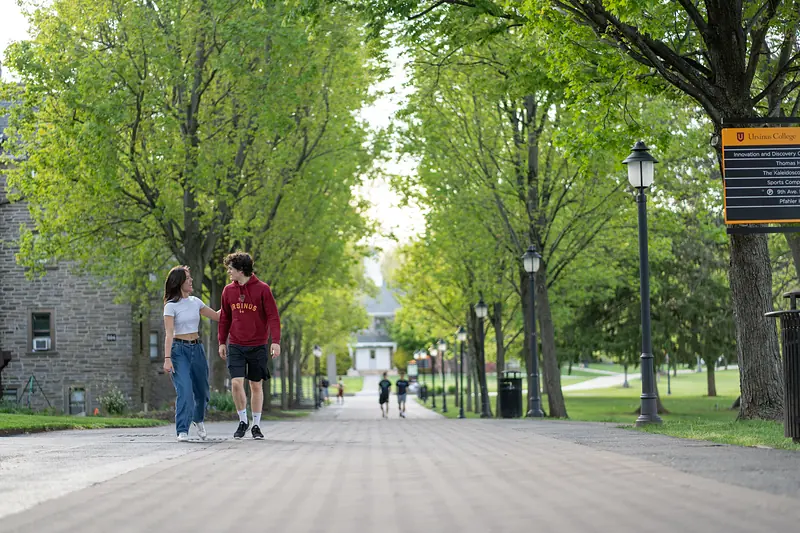 The tree-lined central walk of the Ursinus College campus