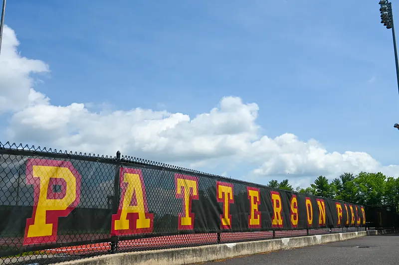 The Patterson Field banner along the perimeter fence at Ursinus College