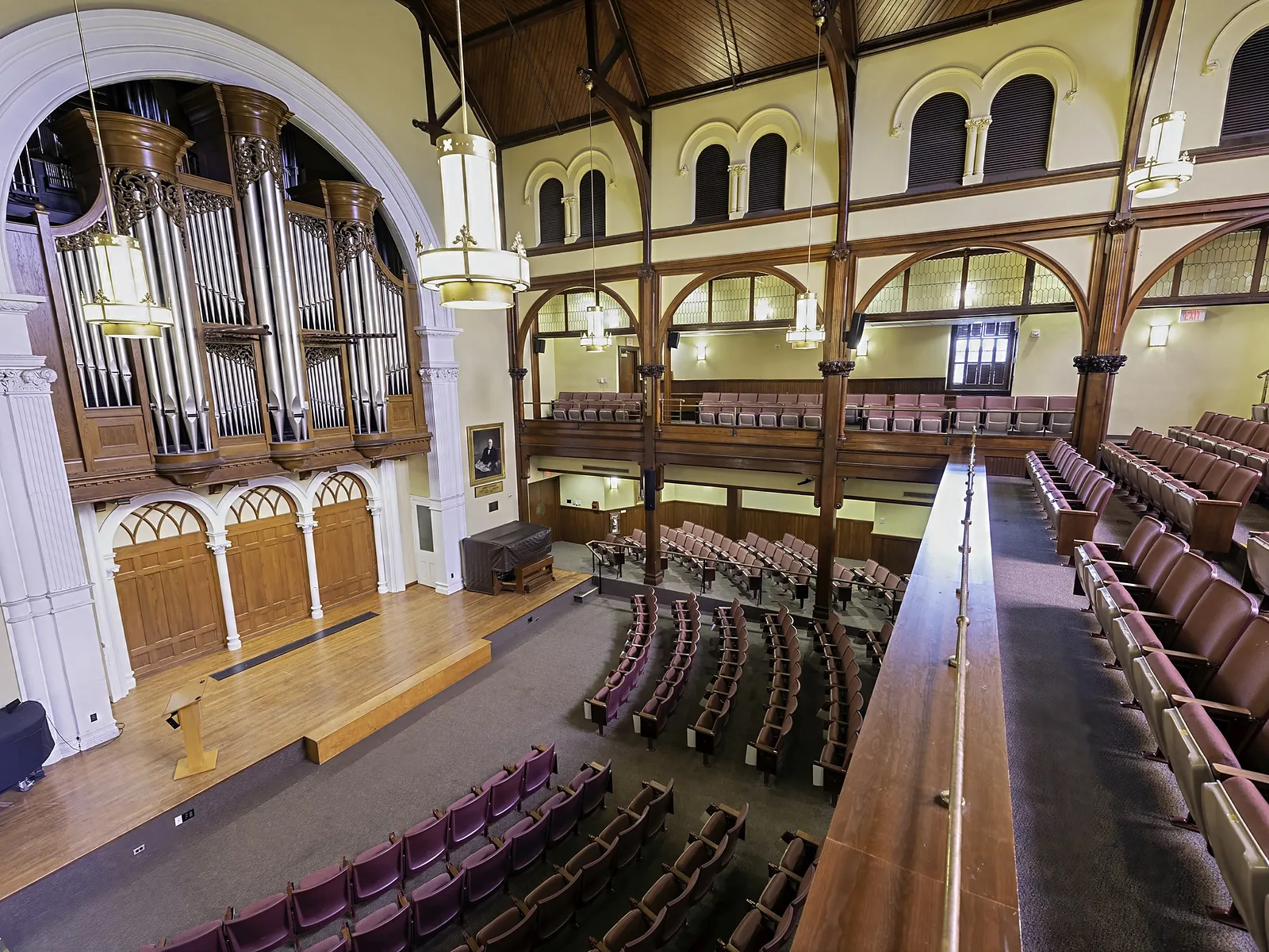 The Heefner organ and the seating inside Bomberger Hall Auditorium