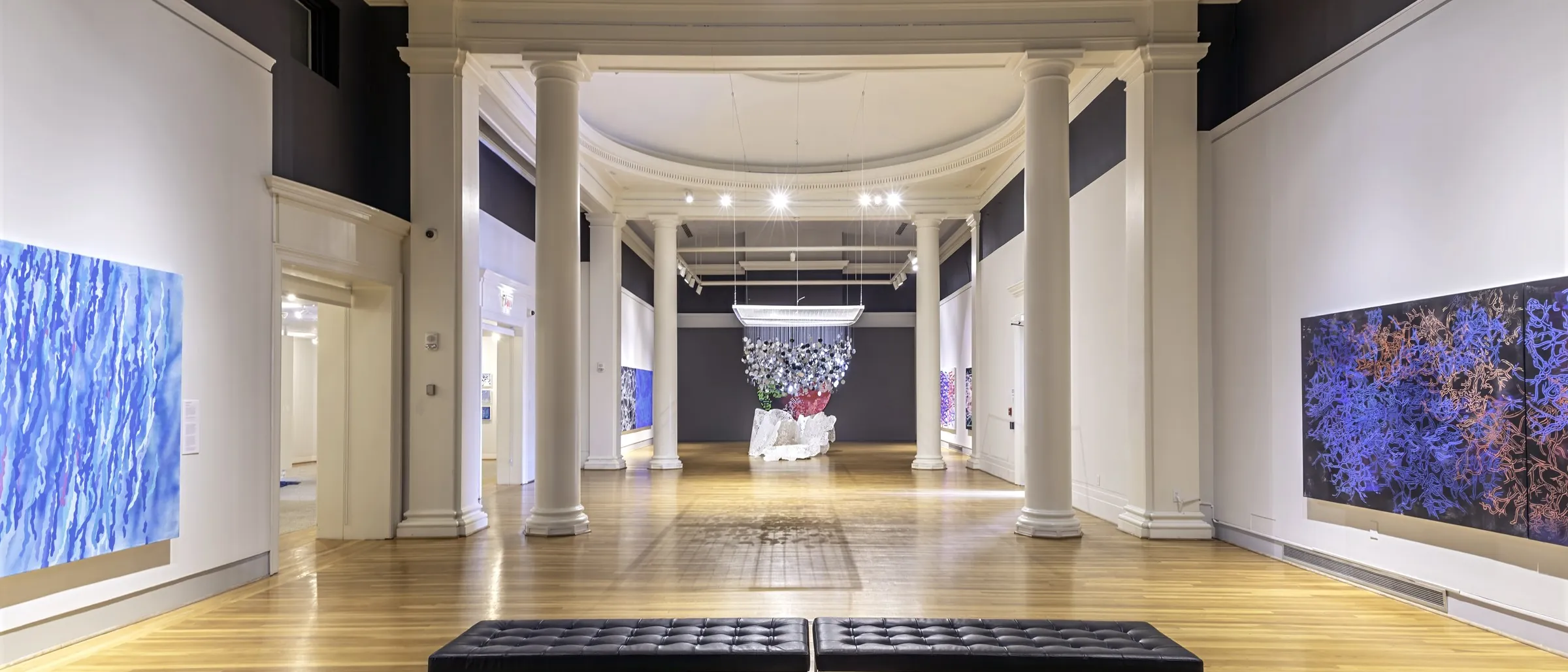 The columned main gallery of the Berman Museum of Art