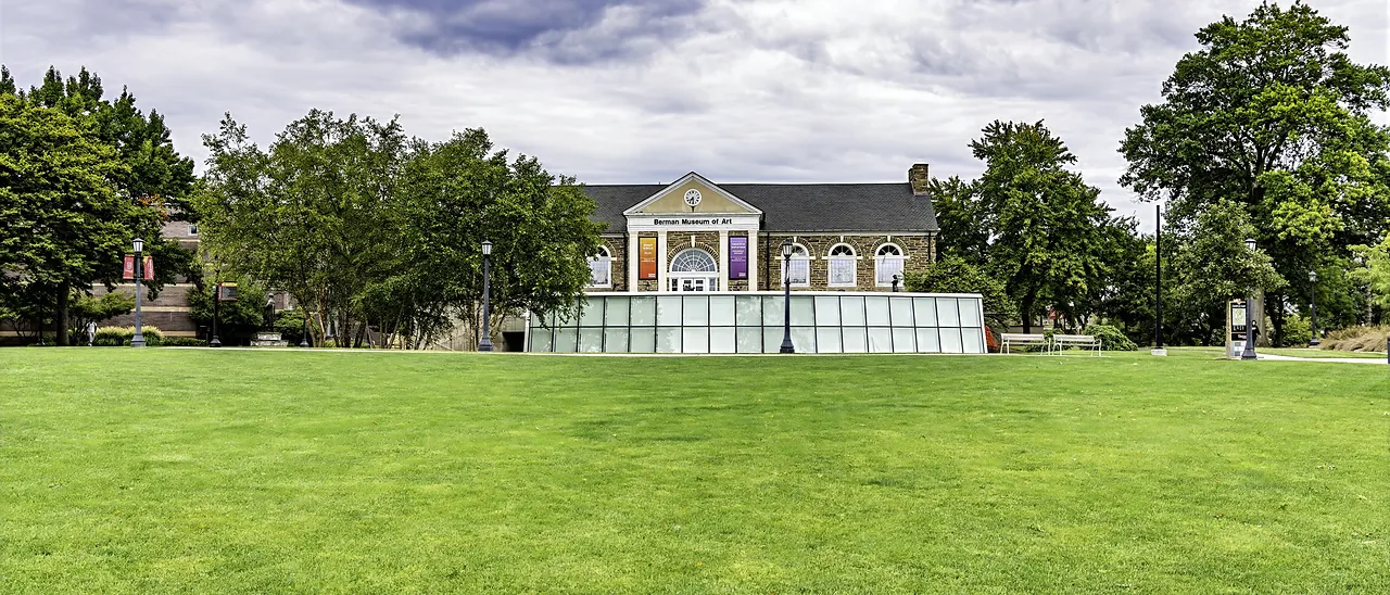 The open lawn beside the Berman Museum of Art